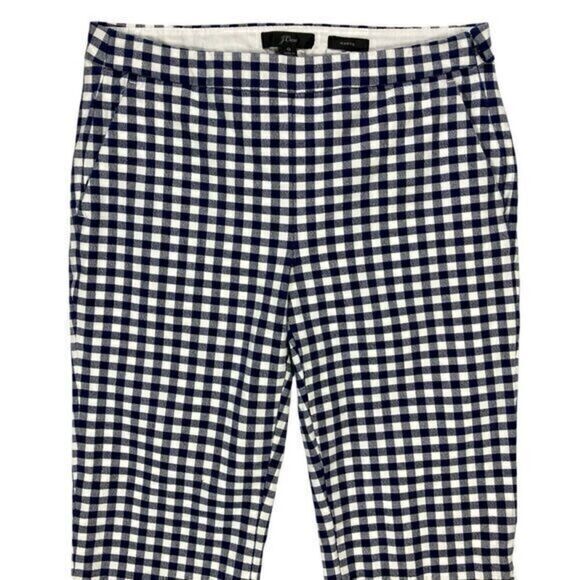 J. Crew Martie Pants Womens Sz 0 White Blue Gingham Checkered Print Tapered Leg - Picture 3 of 16